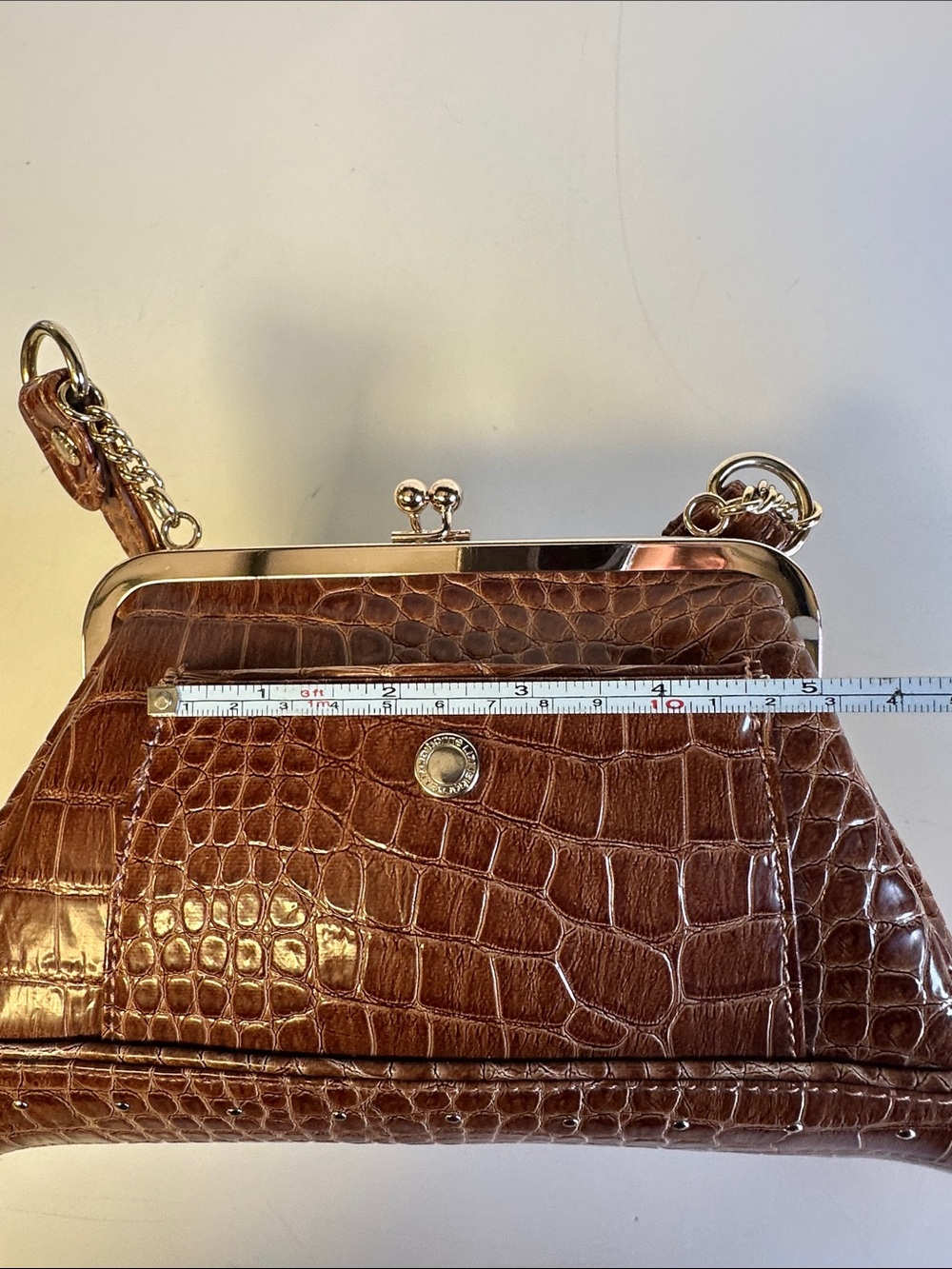 Vintage Y2K Liz Claiborne Brown Faux Alligator Kiss-Lock Frame Bag Mini Purse - Picture 14 of 16